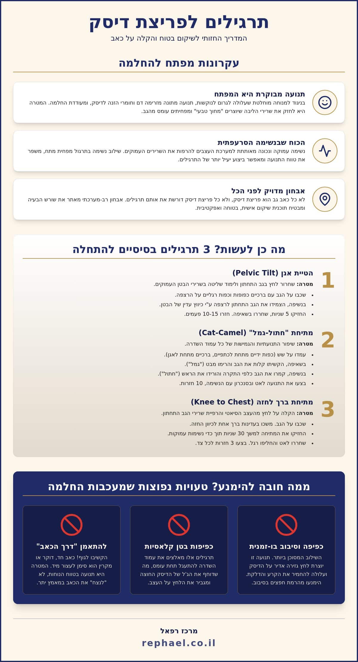 תרגילים לפריצת דיסק: המדריך המלא להקלה על כאב ושיקום הגב (2026)